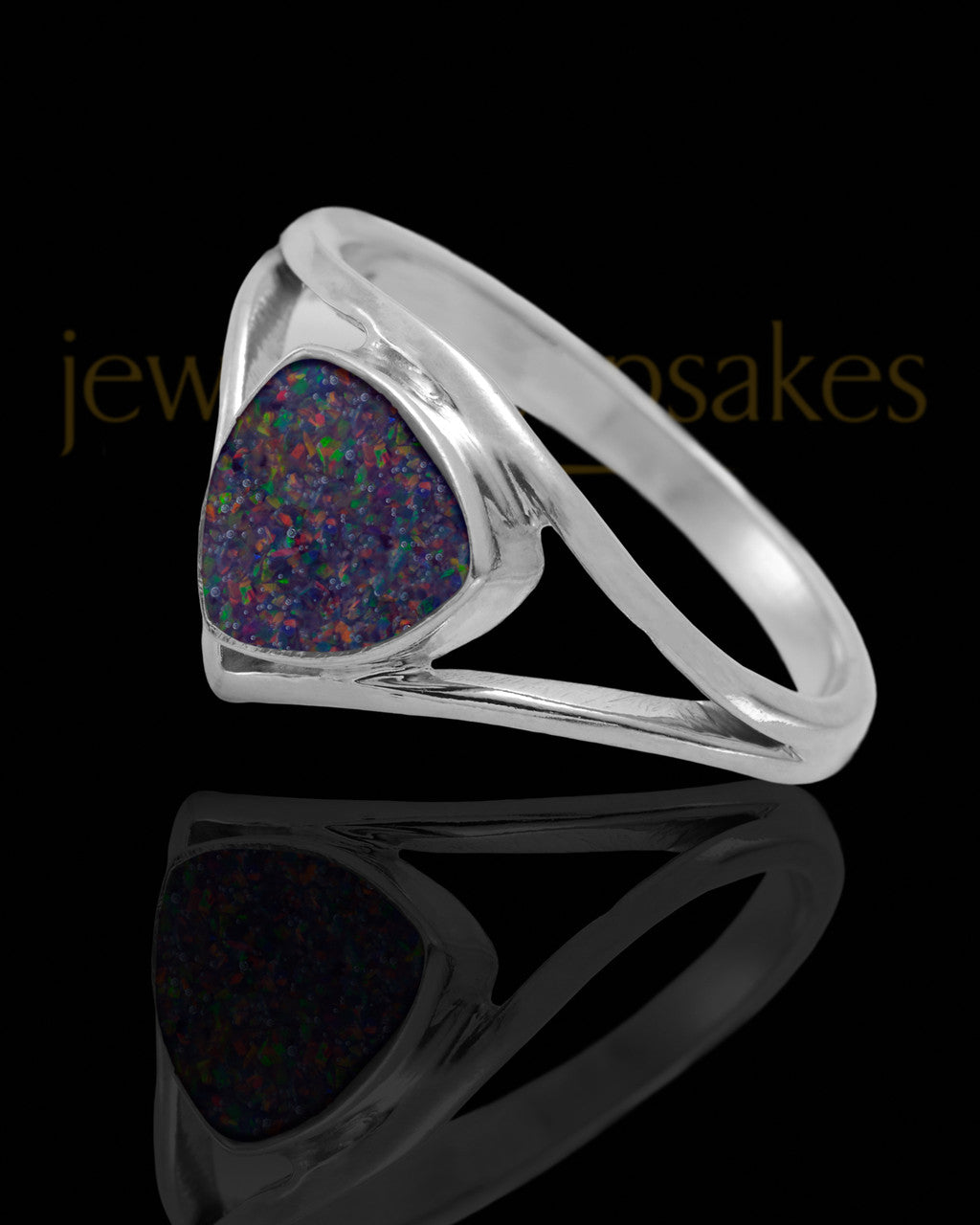 Ladies Tennyson Black Blaze Opal Silver Ash Ring