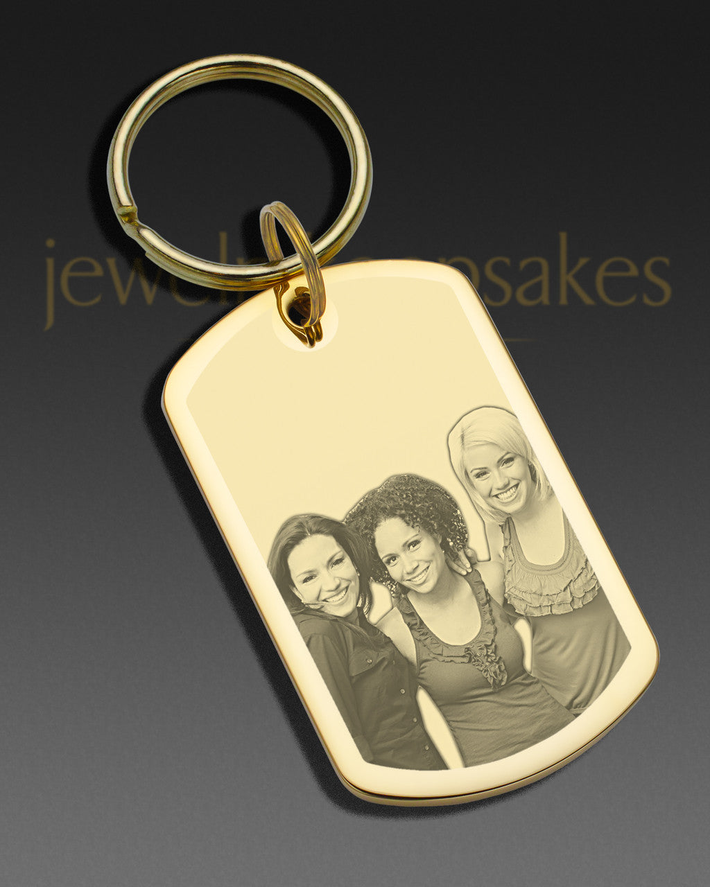 Memorial Jewelry Gold Plated over Stainless Rectangle Photo Engraved Keychain