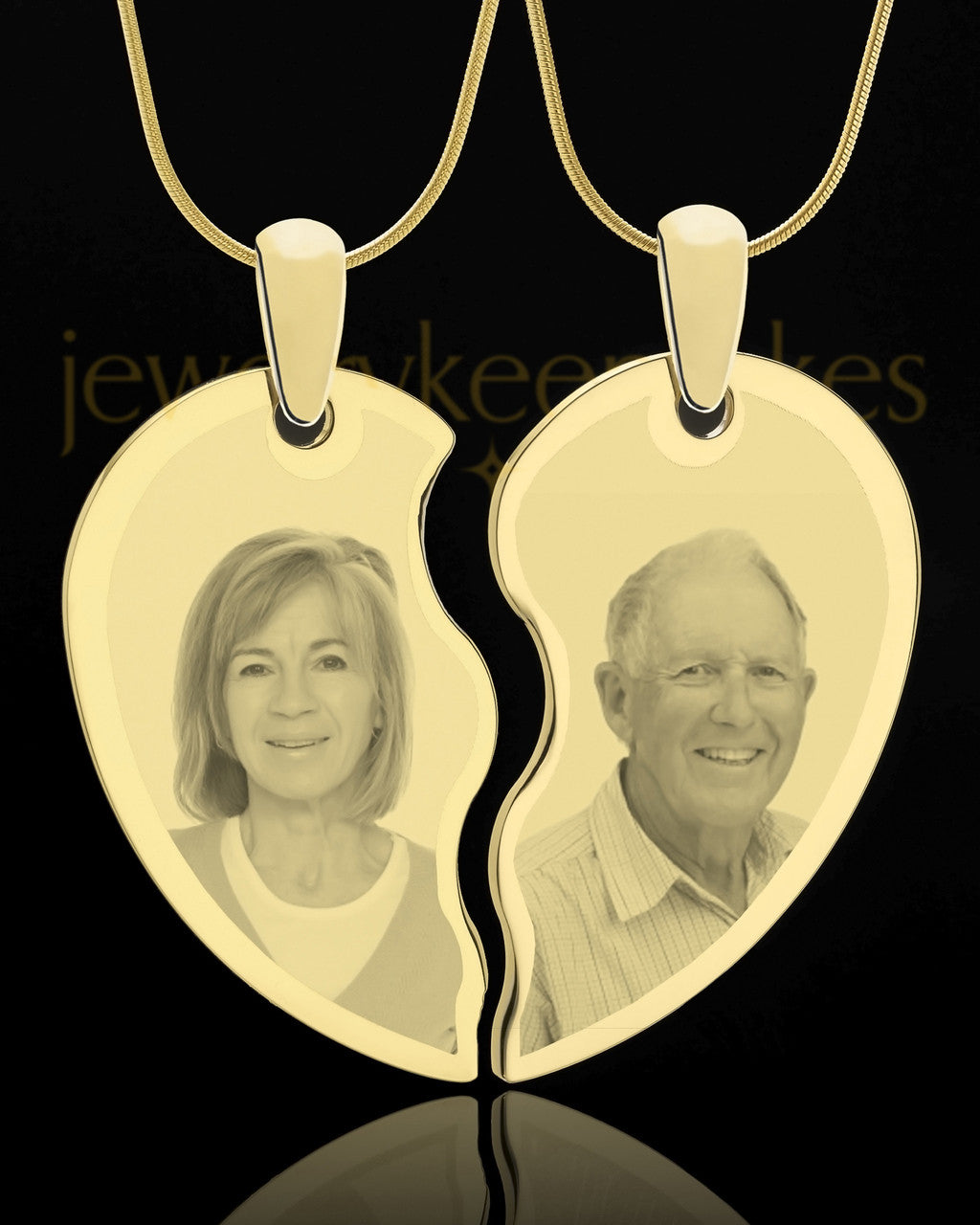 Two Half Heart Photo Engraving Keepsake Gold Plated
