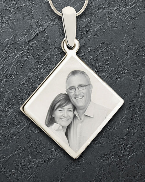 Photo Engraved Diamond Pendant Stainless Steel