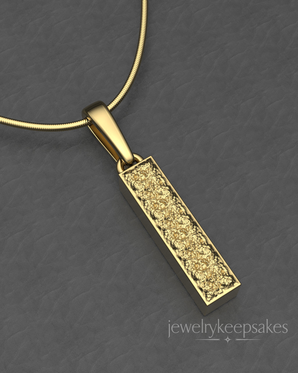 Gold Plated Textured Rectangle  Permanently Sealed Waterproof Cremation Pendant