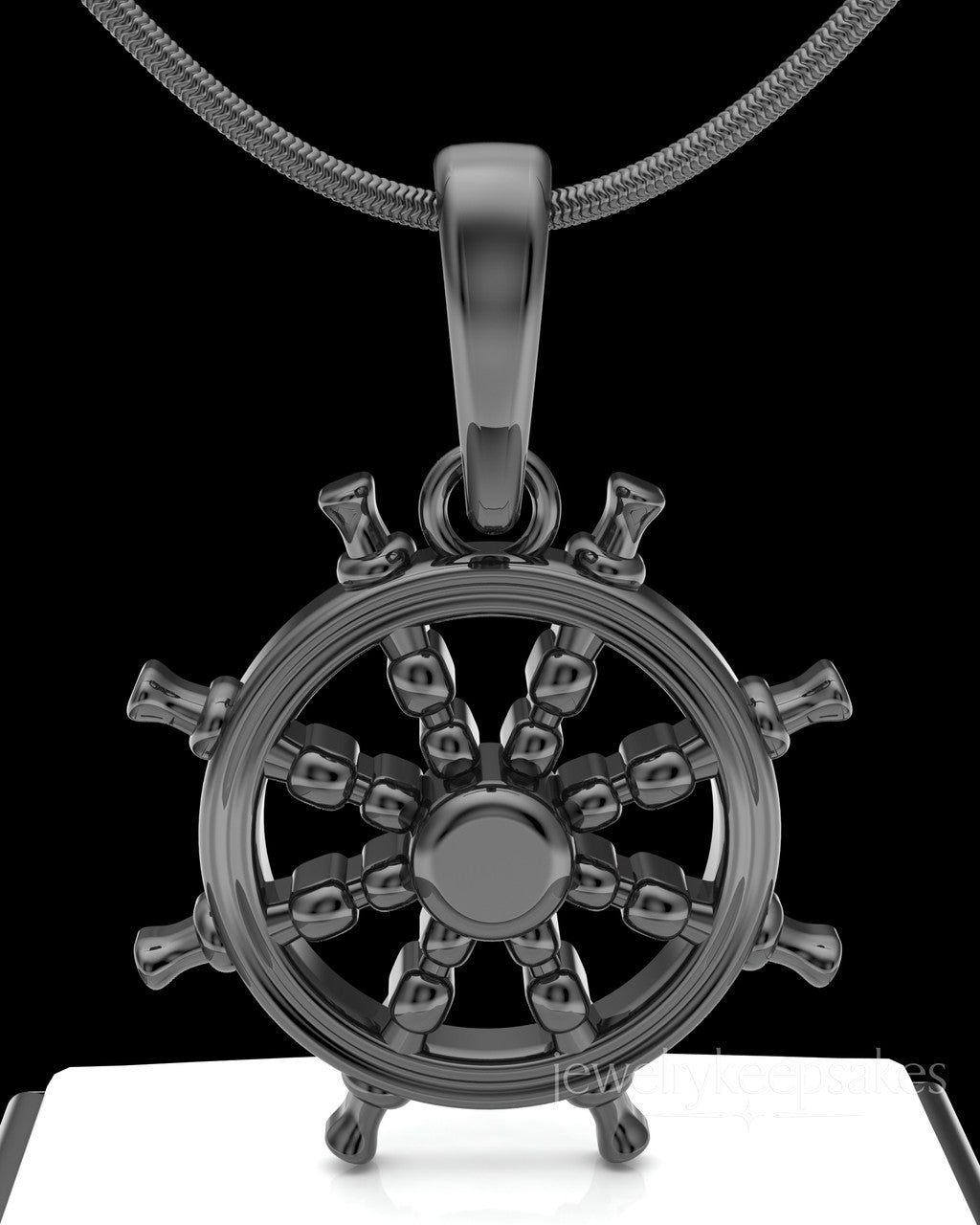 Black Plated Ships Wheel Permanently Sealed Waterproof Cremation Pendant