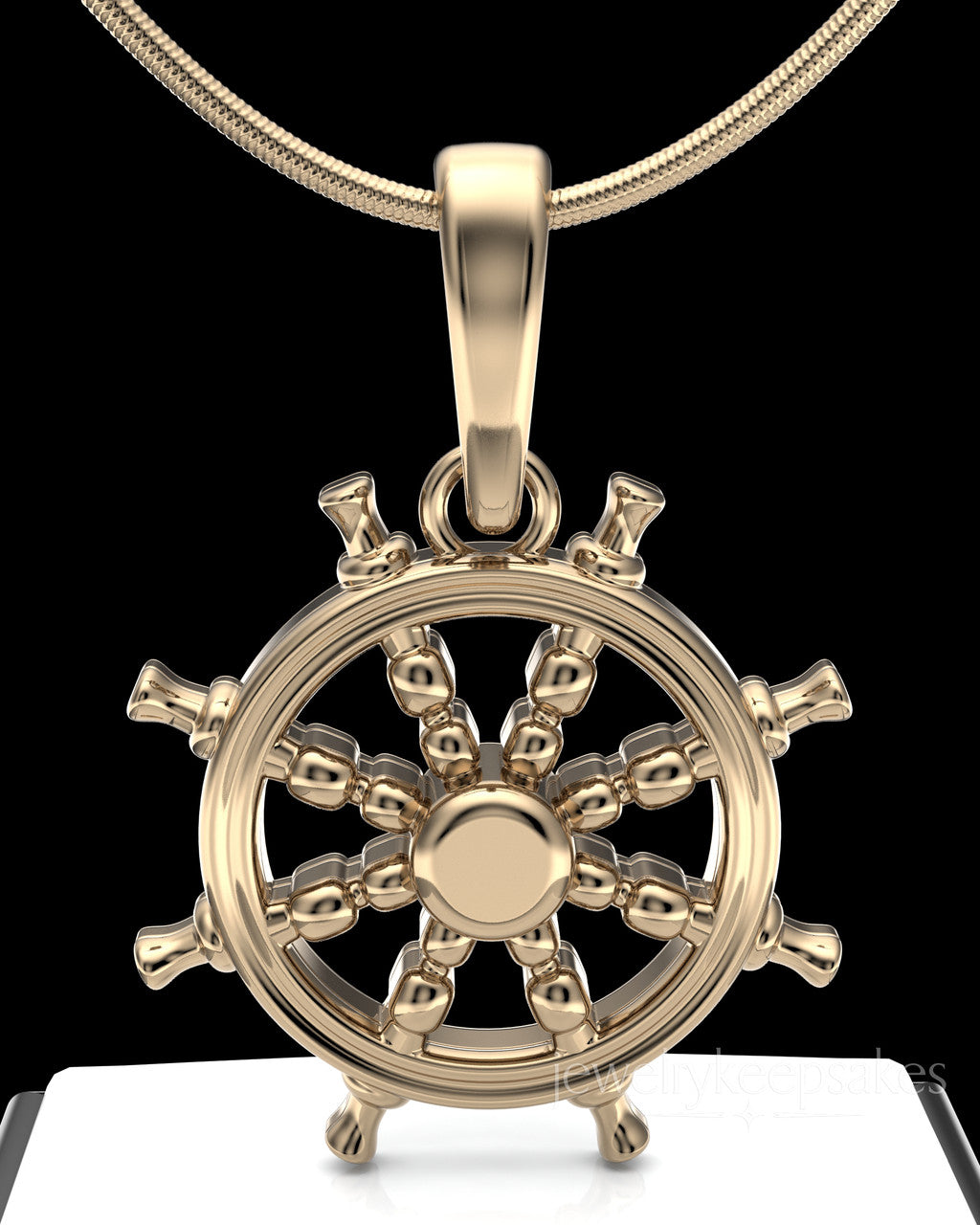 Solid 14k Gold Ships Wheel Permanently Sealed Waterproof Cremation Pendant