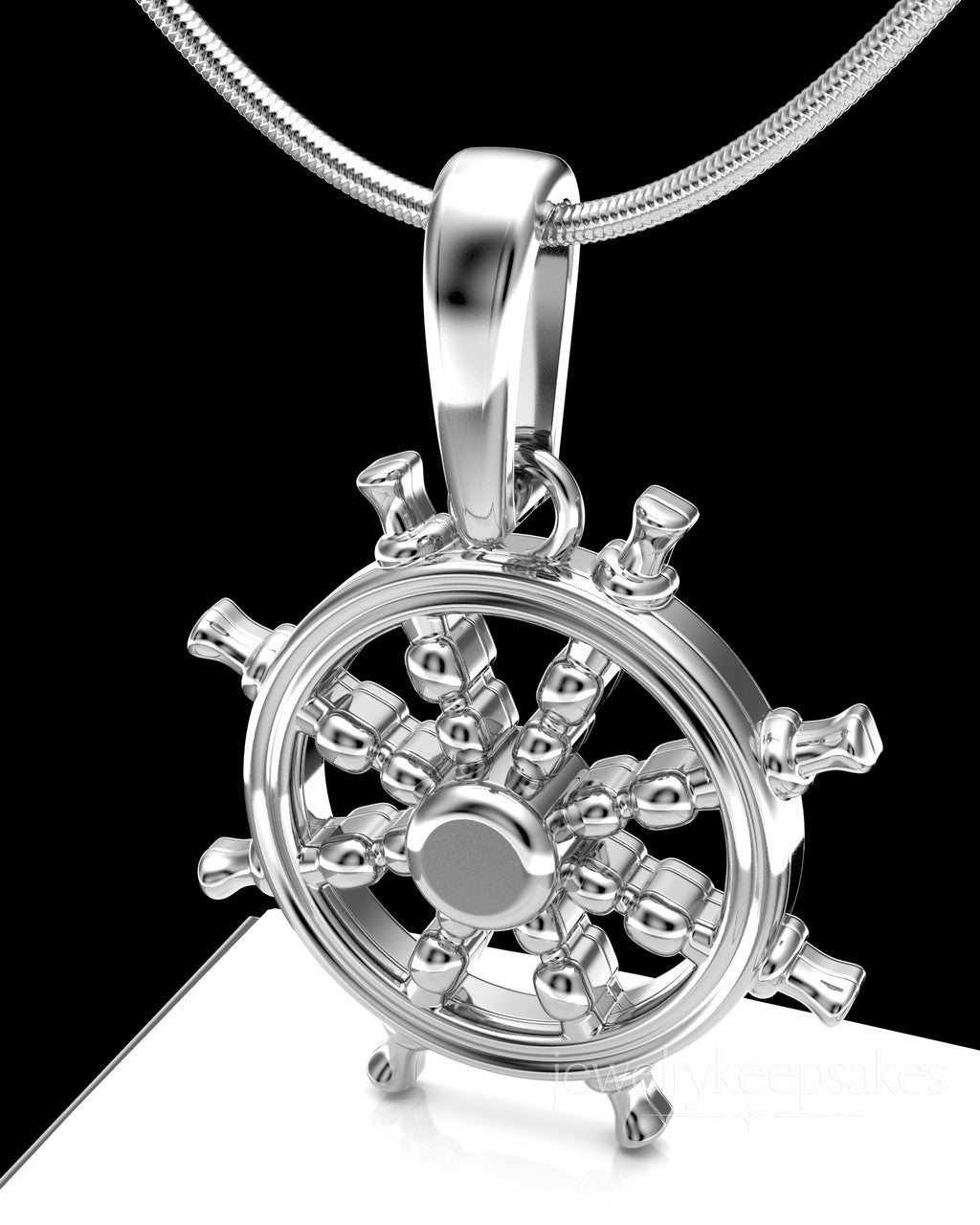 Sterling Silver Ships Wheel Permanently Sealed Waterproof Cremation Pendant