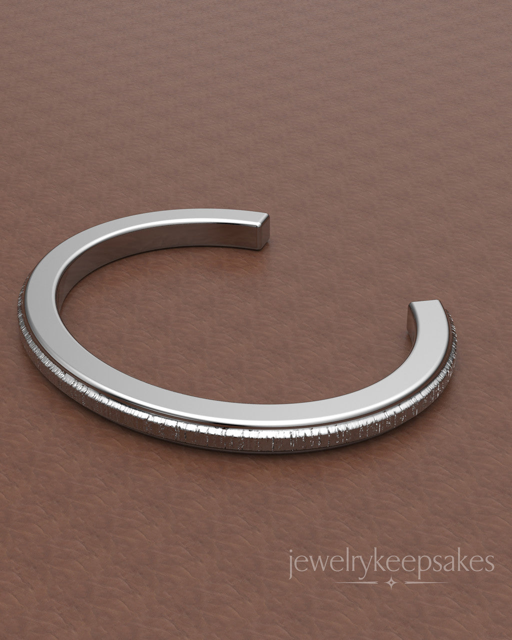 Solid 14k White Gold Textured Cuff Permanently Sealed Waterproof Cremation Bracelet