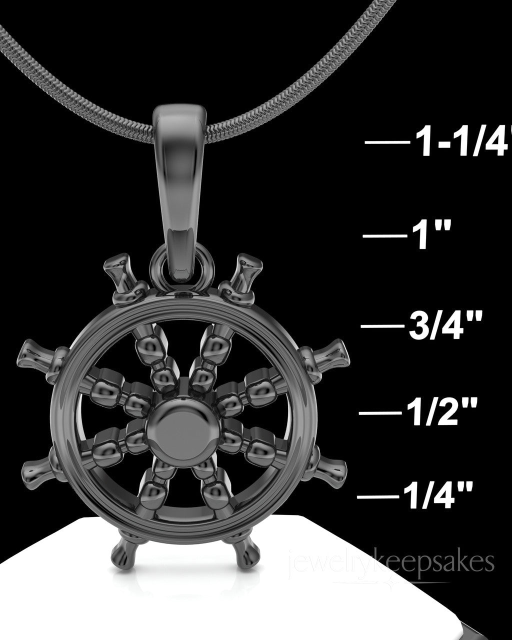 Black Plated Ships Wheel Permanently Sealed Waterproof Cremation Pendant