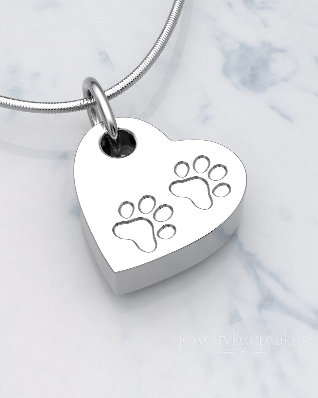 Sterling Silver Heart & Paws Permanently Sealed Waterproof Cremation Pendant