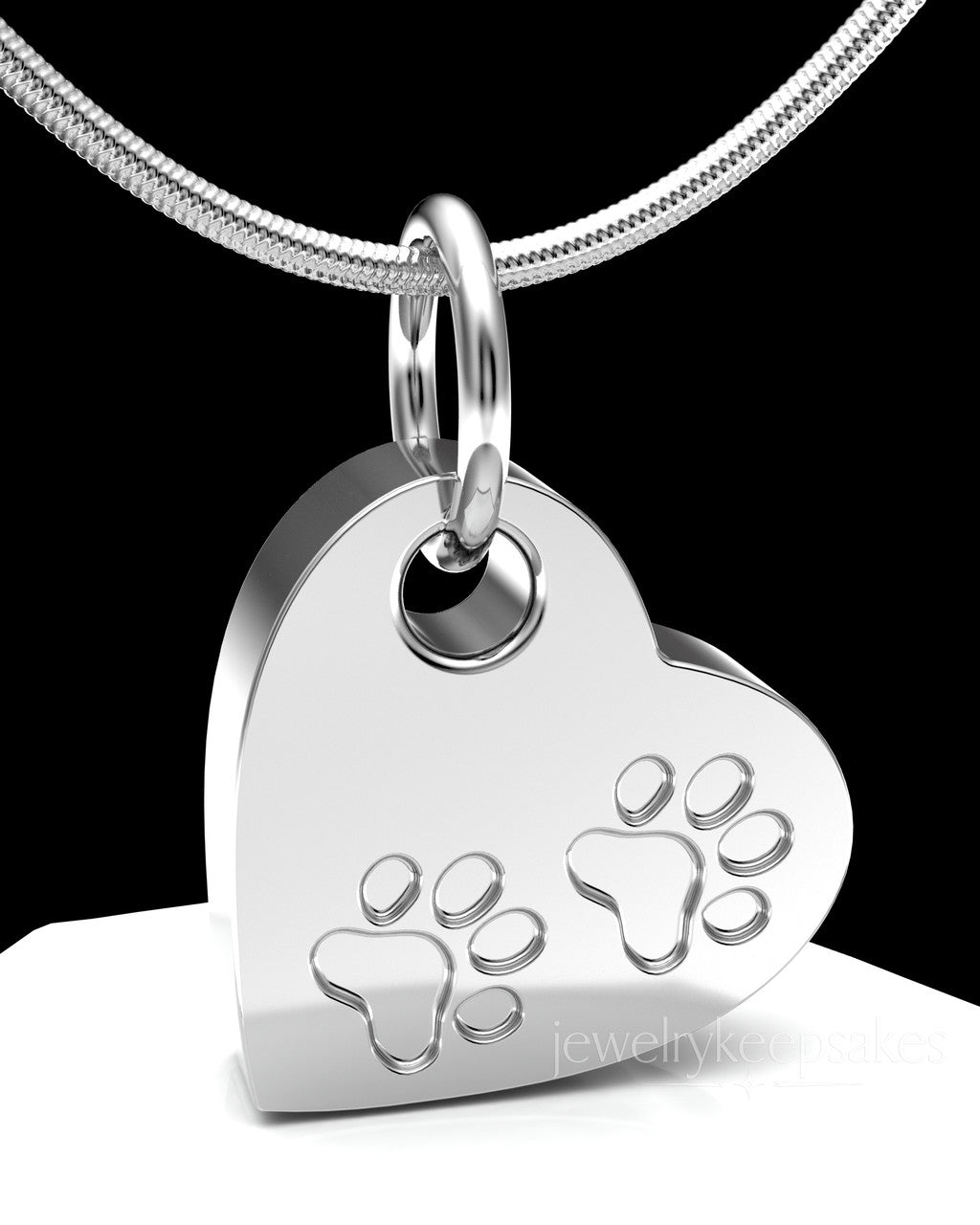 Sterling Silver Heart & Paws Permanently Sealed Waterproof Cremation Pendant