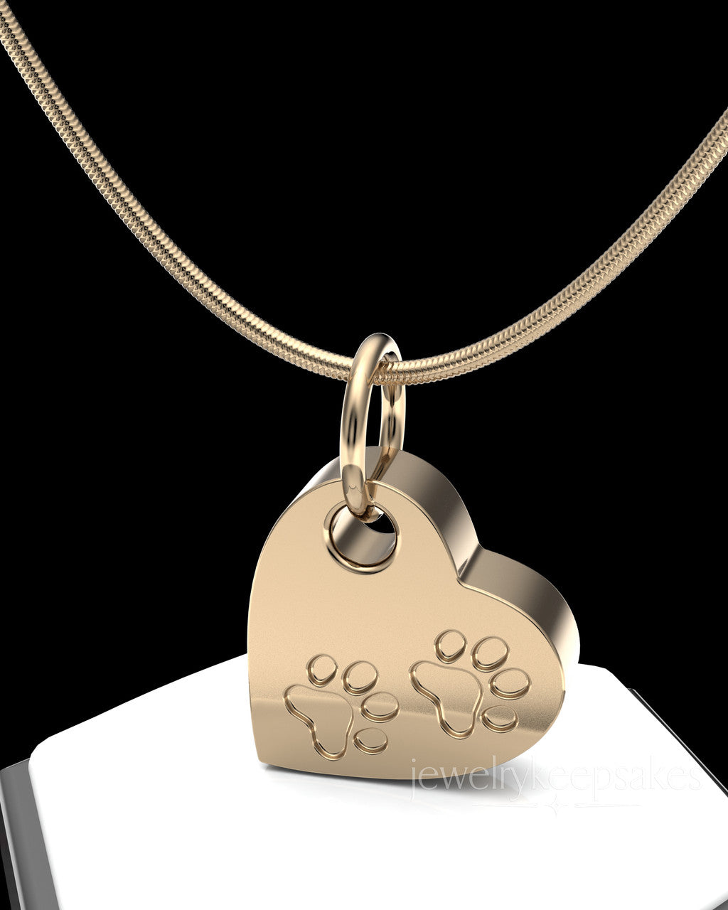 Solid 14k Gold Heart & Paws Permanently Sealed Waterproof Cremation Pendant