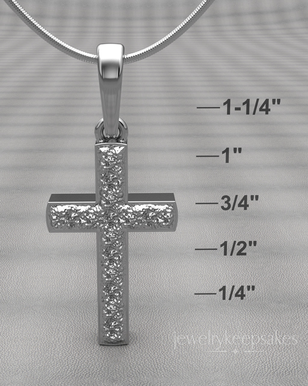 Solid 14k White Gold Textured Cross Permanently Sealed Waterproof Cremation Pendant