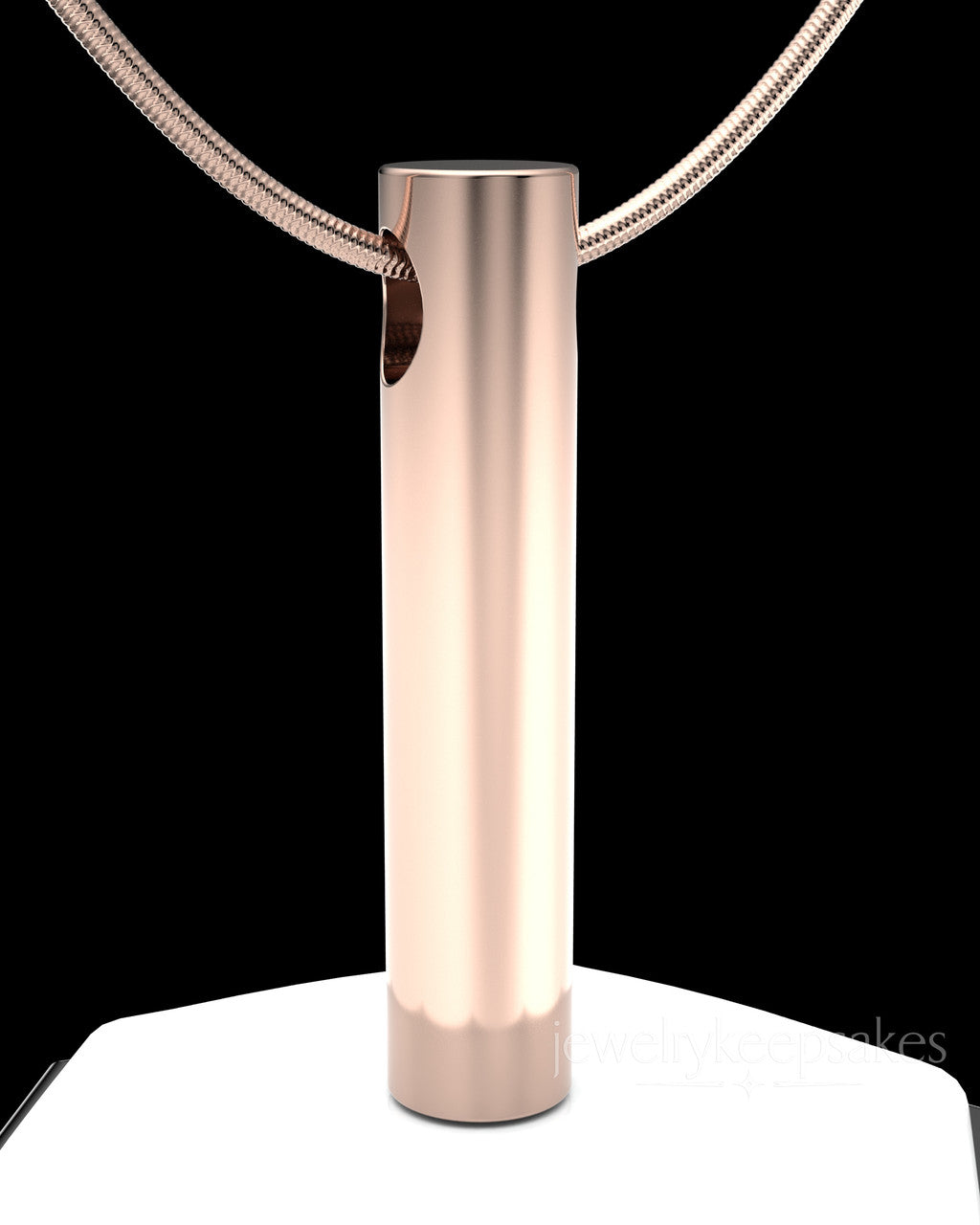 Solid 14K Rose Gold Long Cylinder Permanently Sealed Waterproof Cremation Pendant