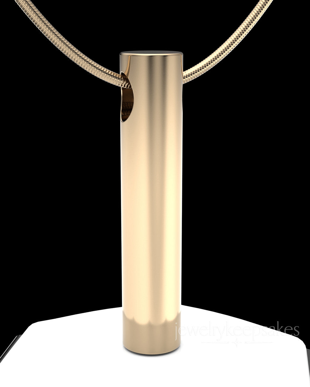 Solid 14k Gold Long Cylinder Permanently Sealed Waterproof Cremation Pendant