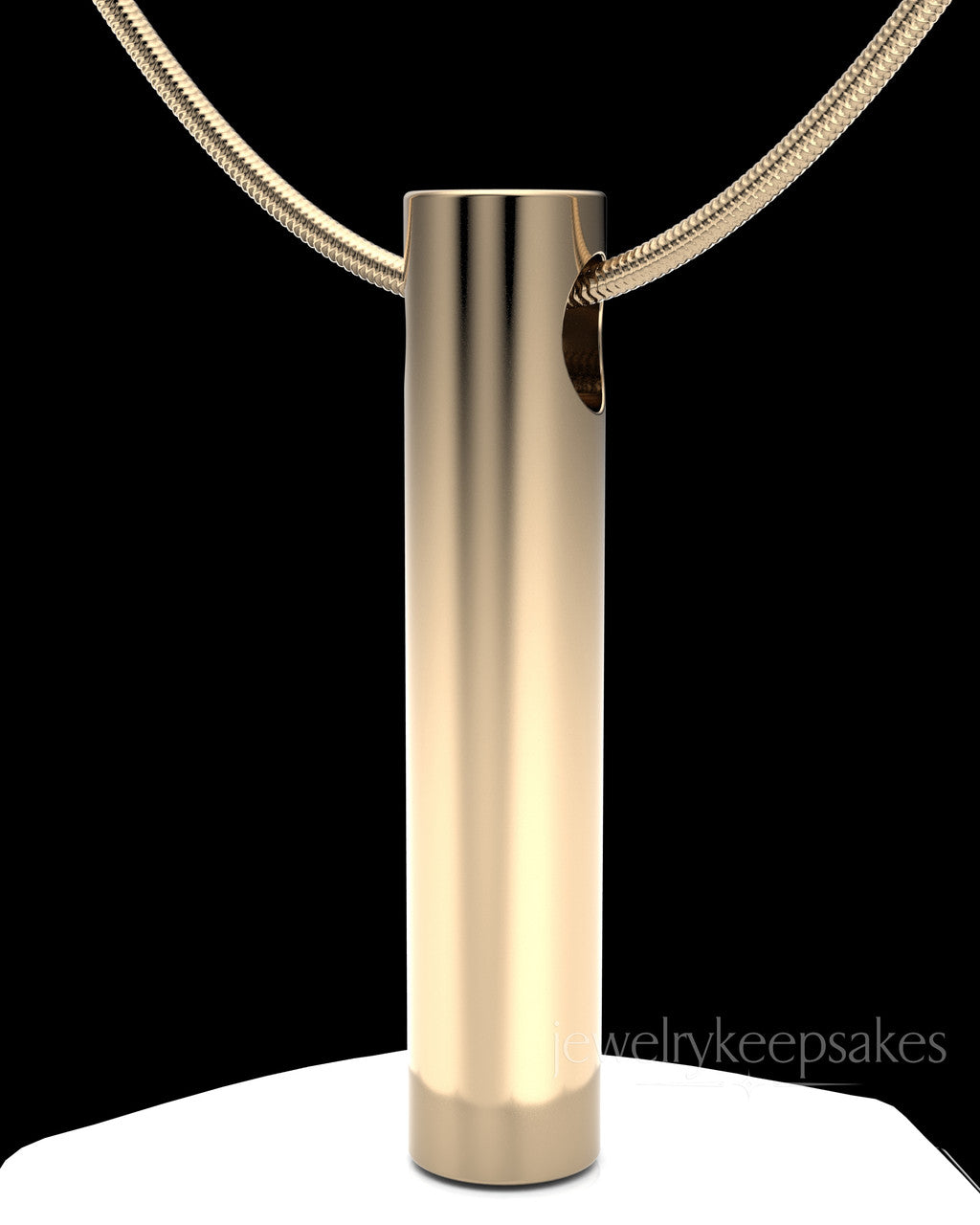 Solid 14k Gold Long Cylinder Permanently Sealed Waterproof Cremation Pendant