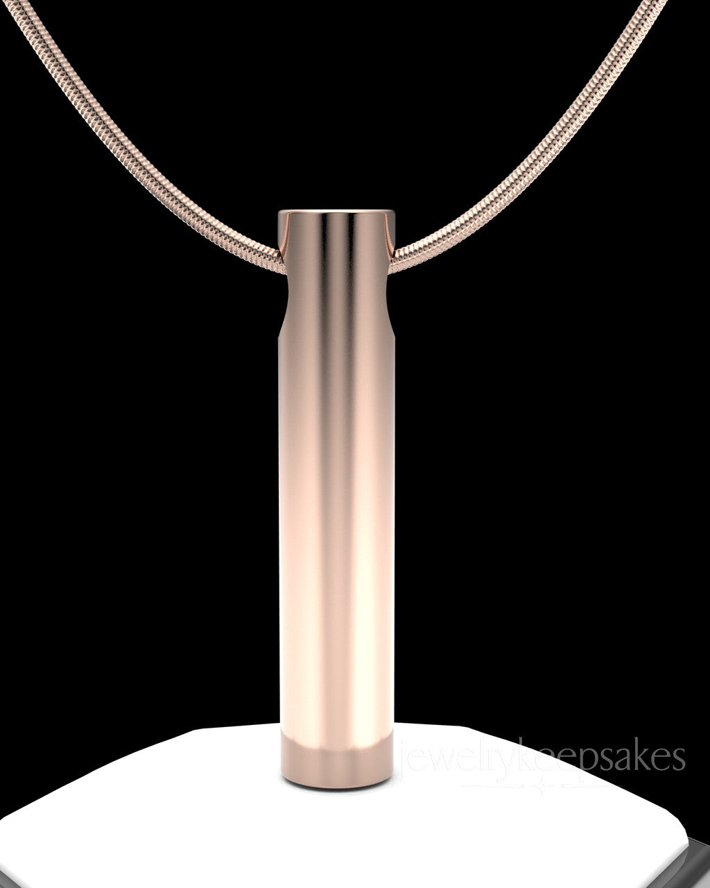 Solid 14K Rose Gold Long Cylinder Permanently Sealed Waterproof Cremation Pendant
