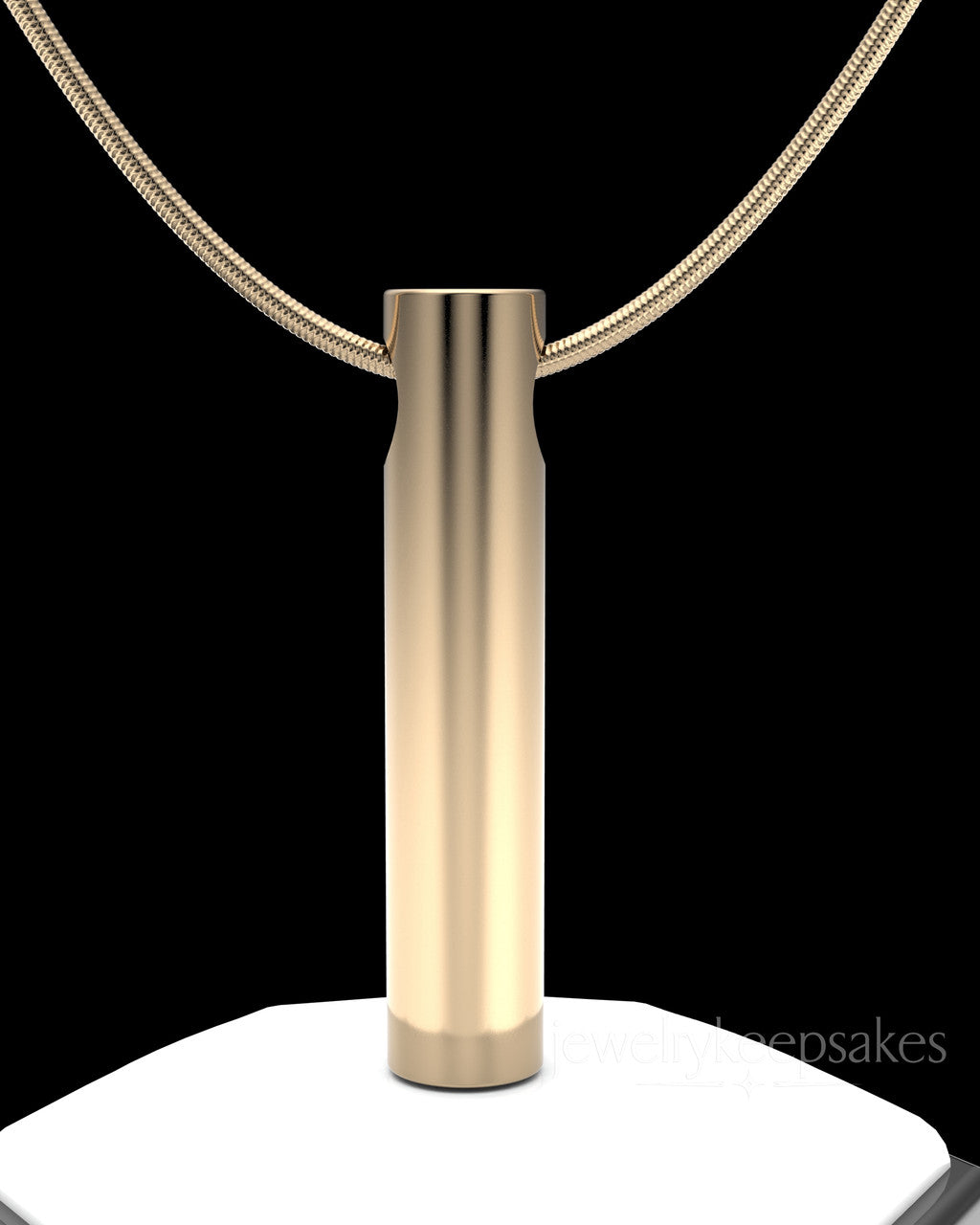 Solid 14k Gold Long Cylinder Permanently Sealed Waterproof Cremation Pendant