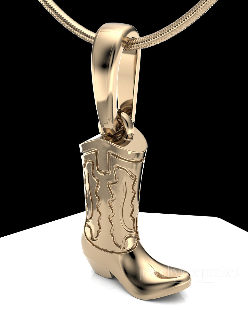 Solid 14k Gold Cowboy Boot Permanently Sealed Waterproof Cremation Pendant