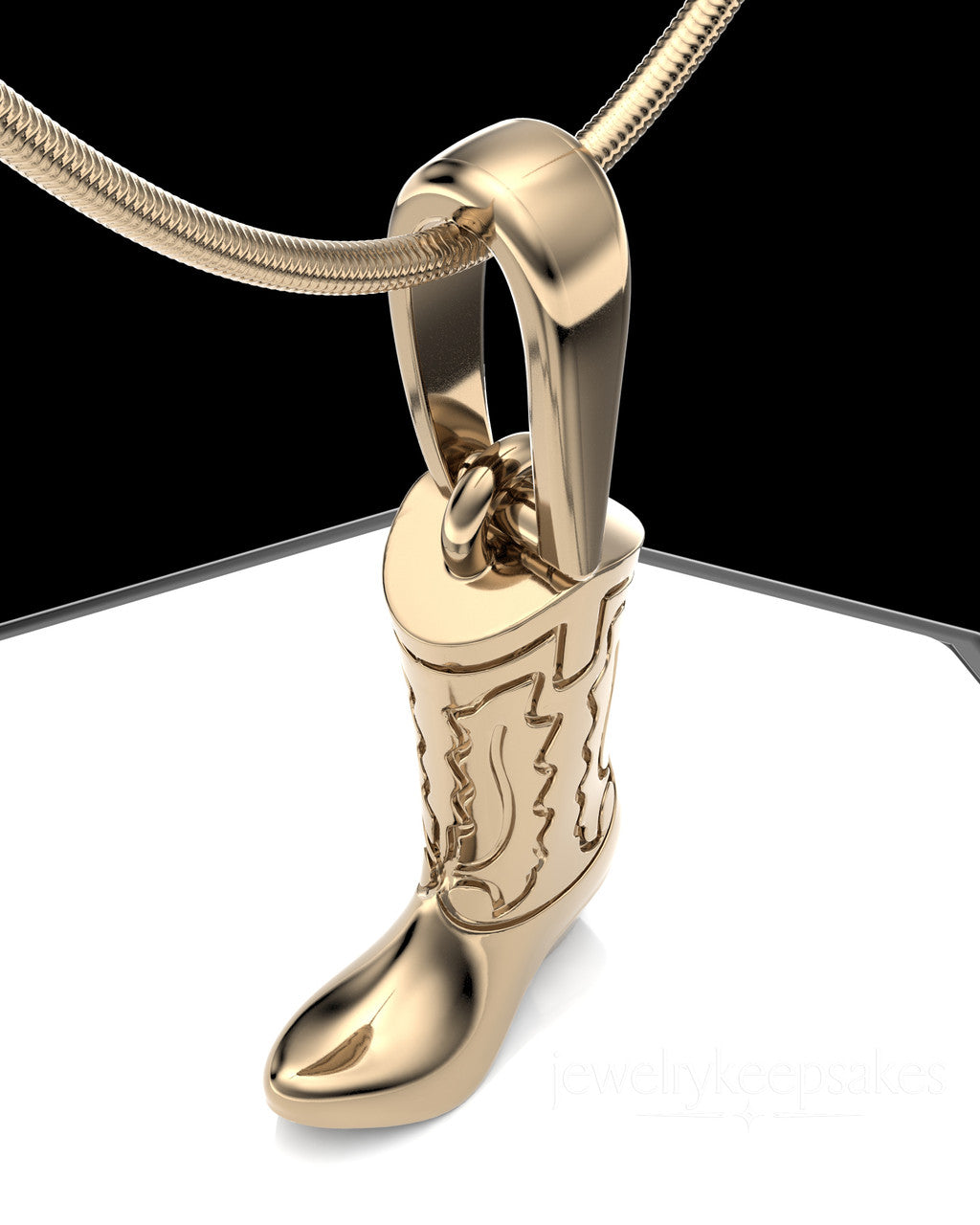 Solid 14k Gold Cowboy Boot Permanently Sealed Waterproof Cremation Pendant
