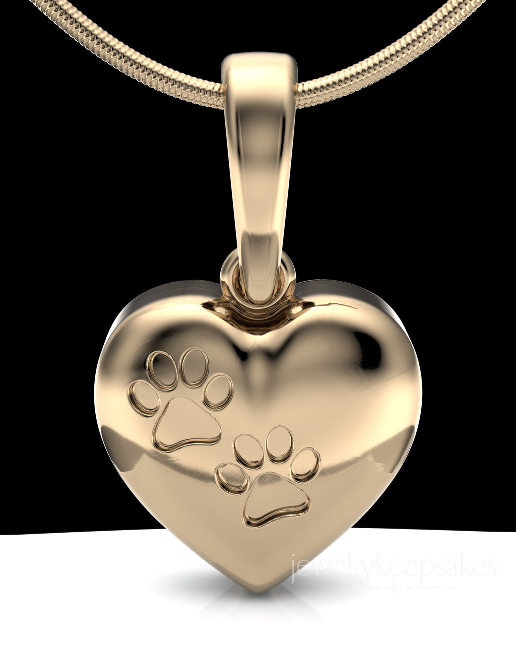 Solid 14k Gold Heart with Paws Permanently Sealed Waterproof Cremation Pendant