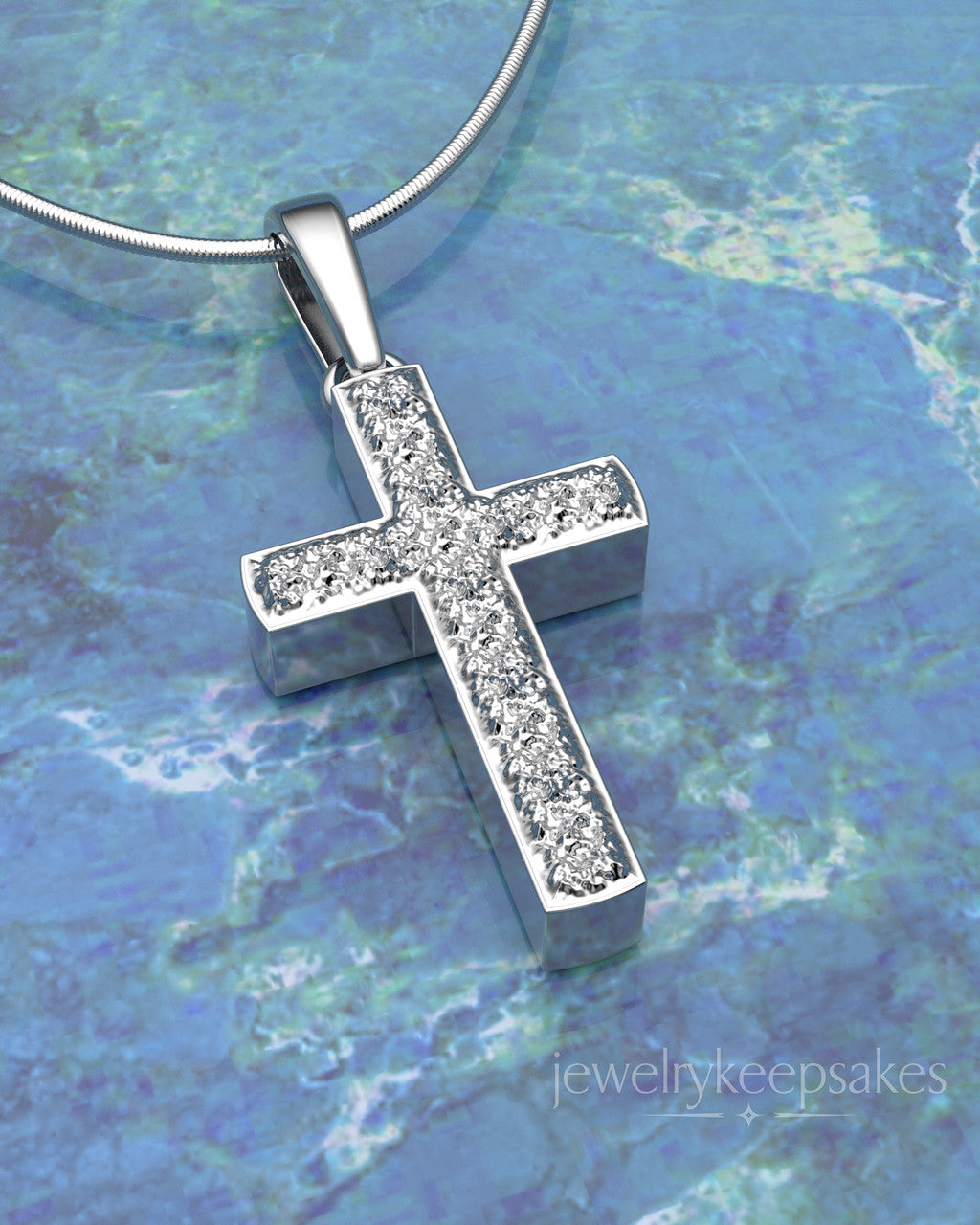 Sterling Silver Textured Cross Permanently Sealed Waterproof Cremation Pendant