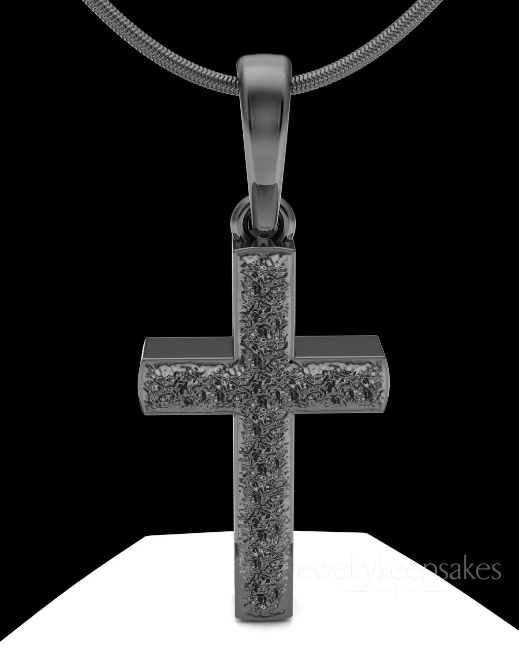Black Plated Textured Cross Permanently Sealed Waterproof Cremation Pendant