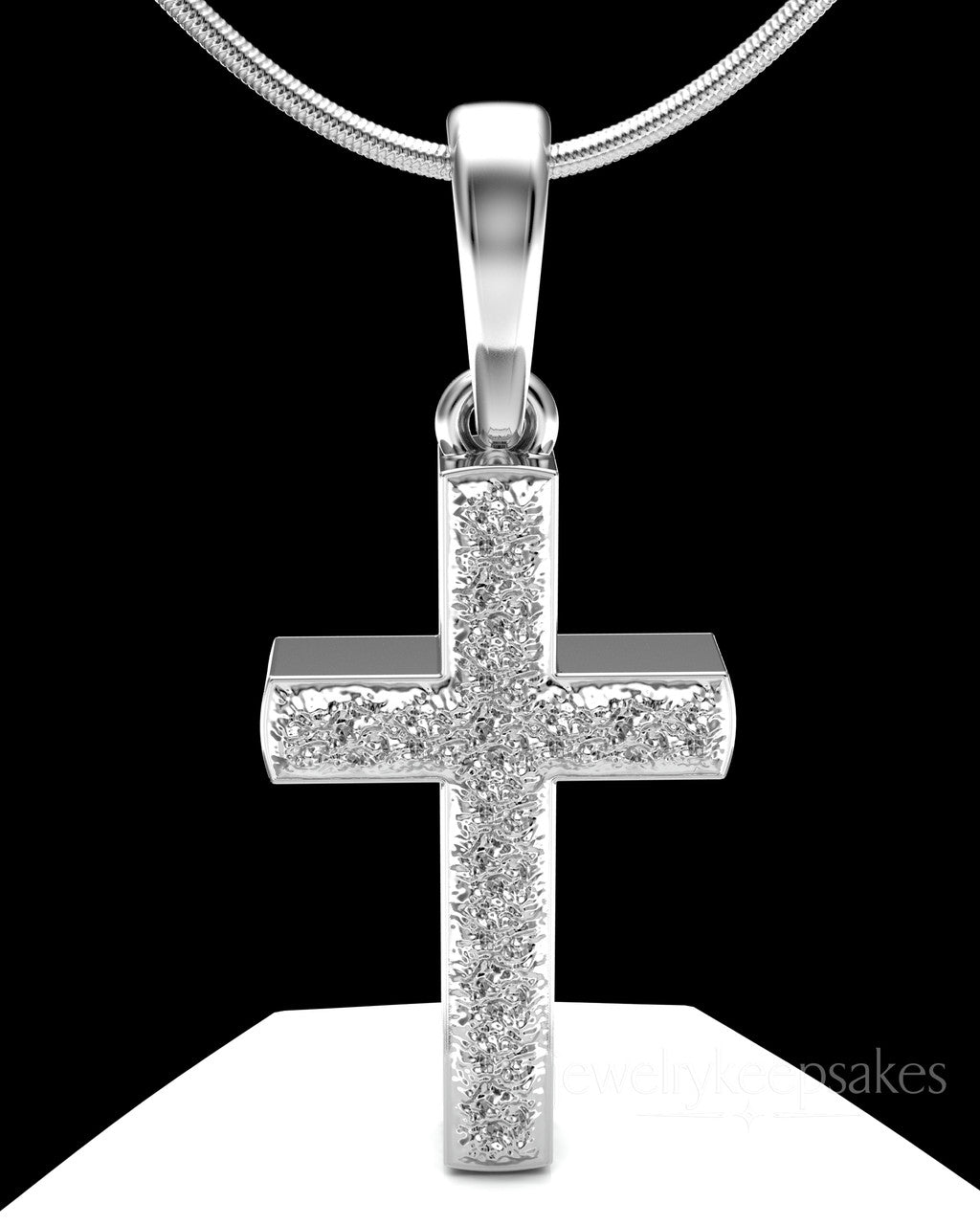 Sterling Silver Textured Cross Permanently Sealed Waterproof Cremation Pendant