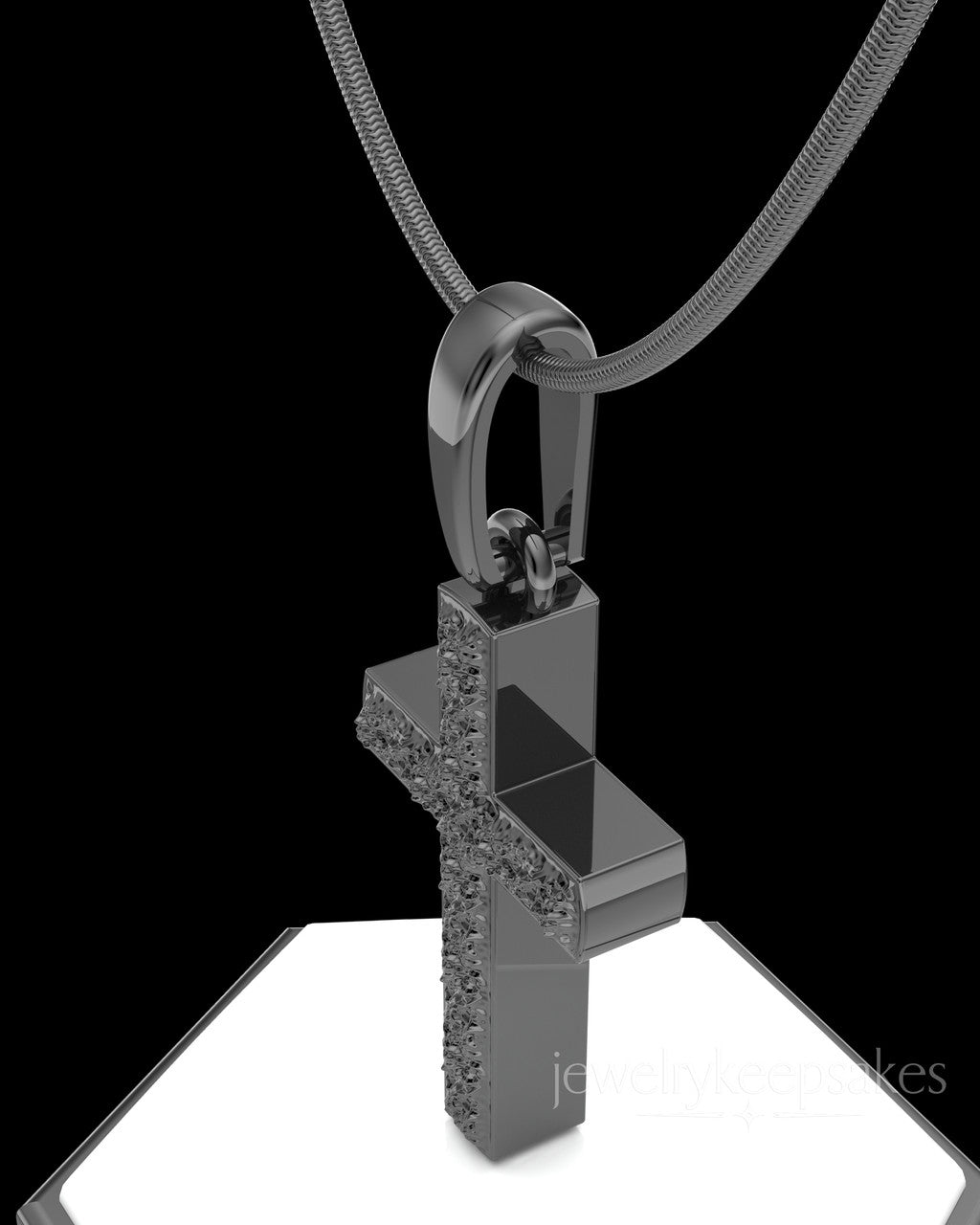 Black Plated Textured Cross Permanently Sealed Waterproof Cremation Pendant