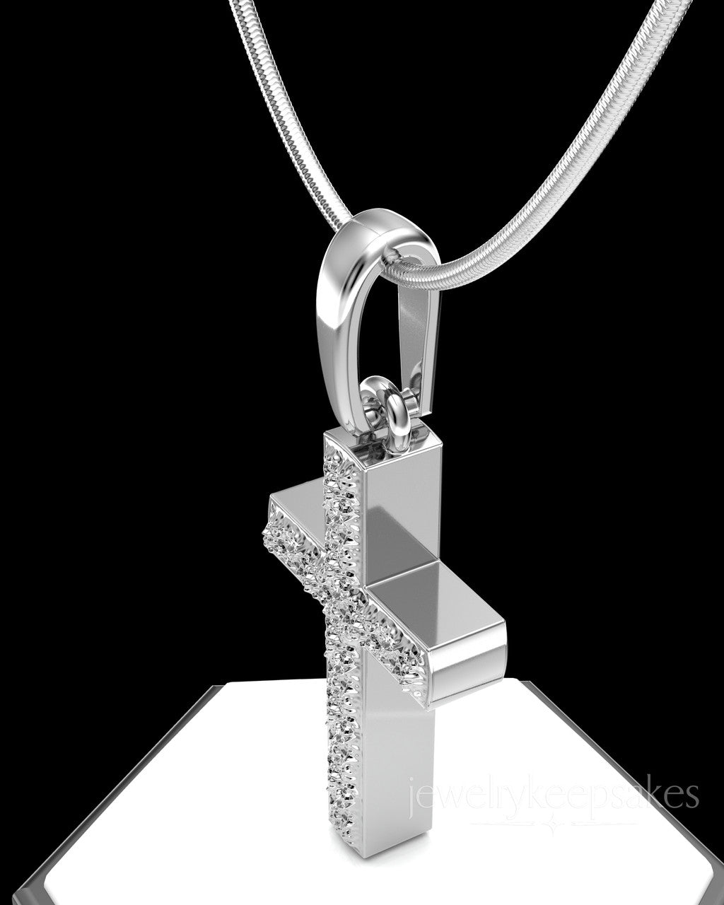 Sterling Silver Textured Cross Permanently Sealed Waterproof Cremation Pendant