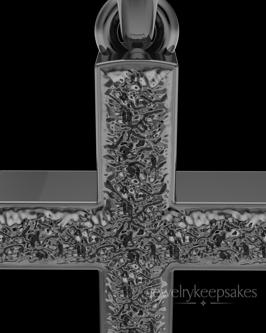 Black Plated Textured Cross Permanently Sealed Waterproof Cremation Pendant