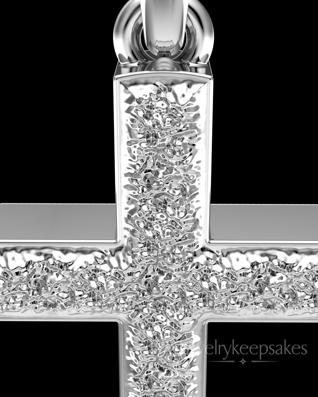 Solid 14k White Gold Textured Cross Permanently Sealed Waterproof Cremation Pendant