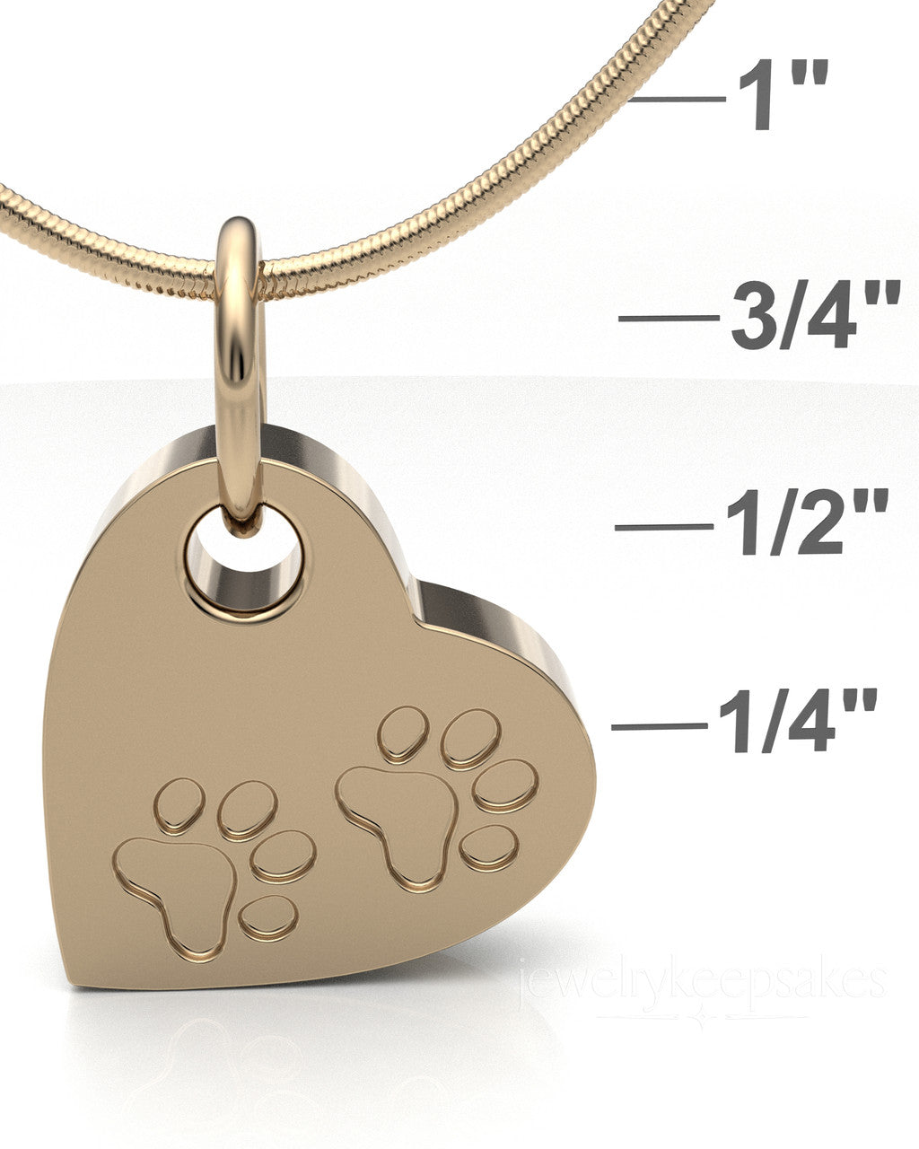Solid 14k Gold Heart & Paws Permanently Sealed Waterproof Cremation Pendant
