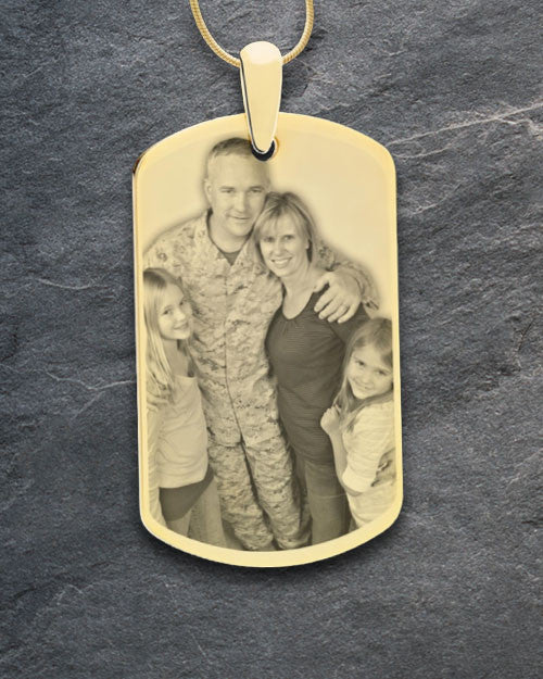 Gold Plated Custom Engraved Photo Dog Tag Necklace