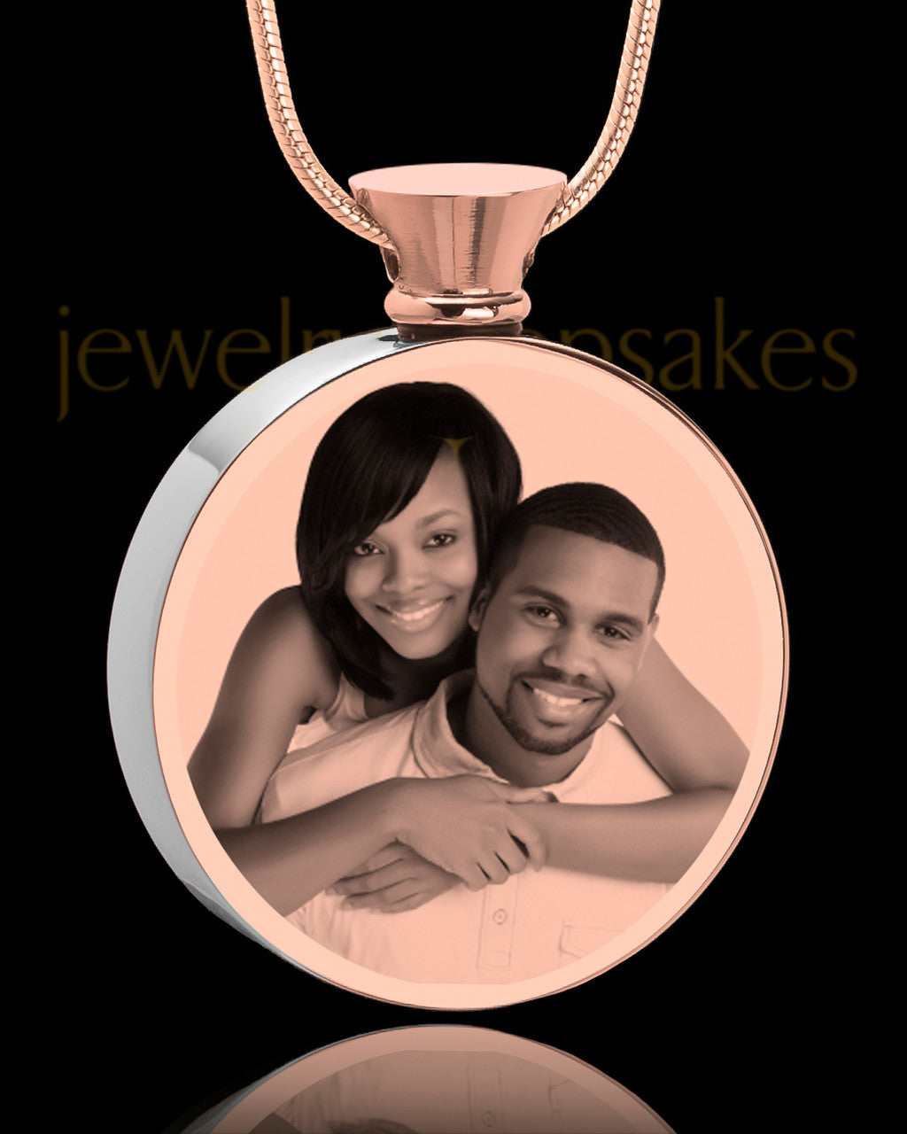 Photo Engraved Round Stainless Rose Gold Cremation Pendant
