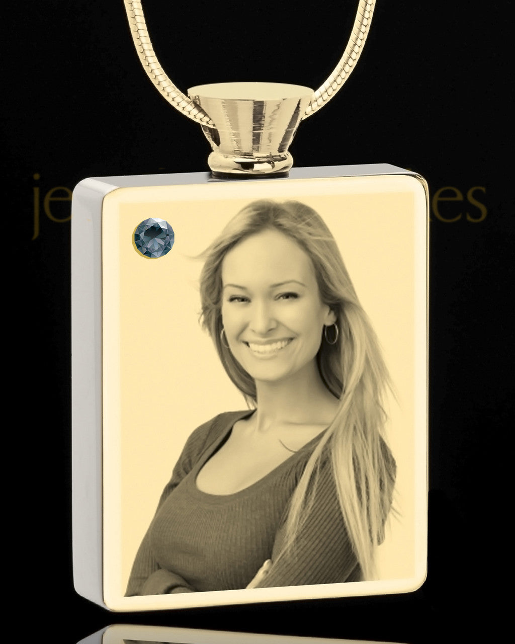 Photo Engraved December Gold Plated Rectangle Cremation Pendant