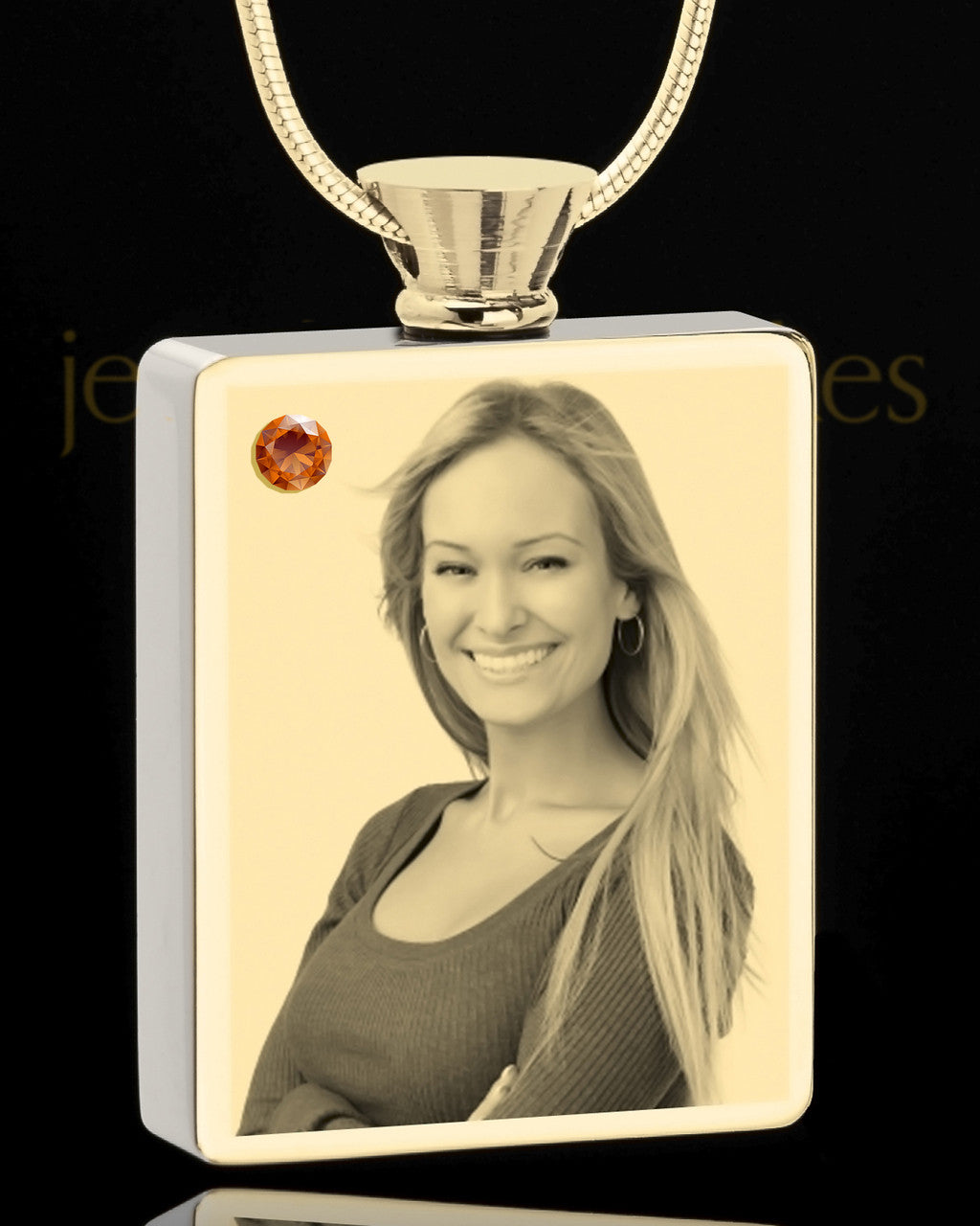 Photo Engraved November Gold Plated Rectangle Cremation Pendant