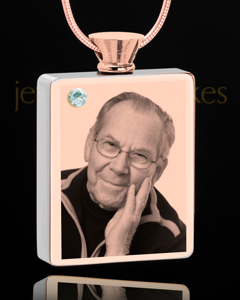 April Rose Gold Plated Photo Engraved Rectangle Cremation Pendant