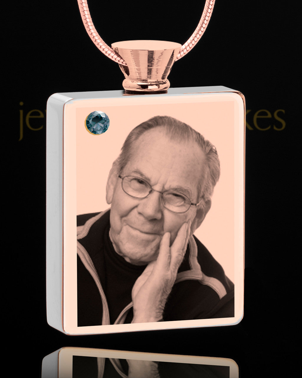December Rose Gold Plated Photo Engraved Rectangle Cremation Pendant