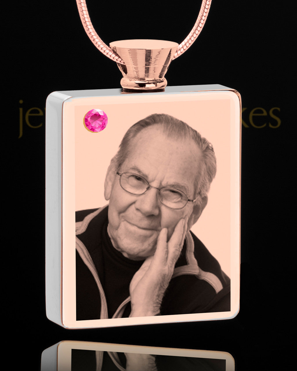 October Rose Gold Plated Photo Engraved Rectangle Cremation Pendant