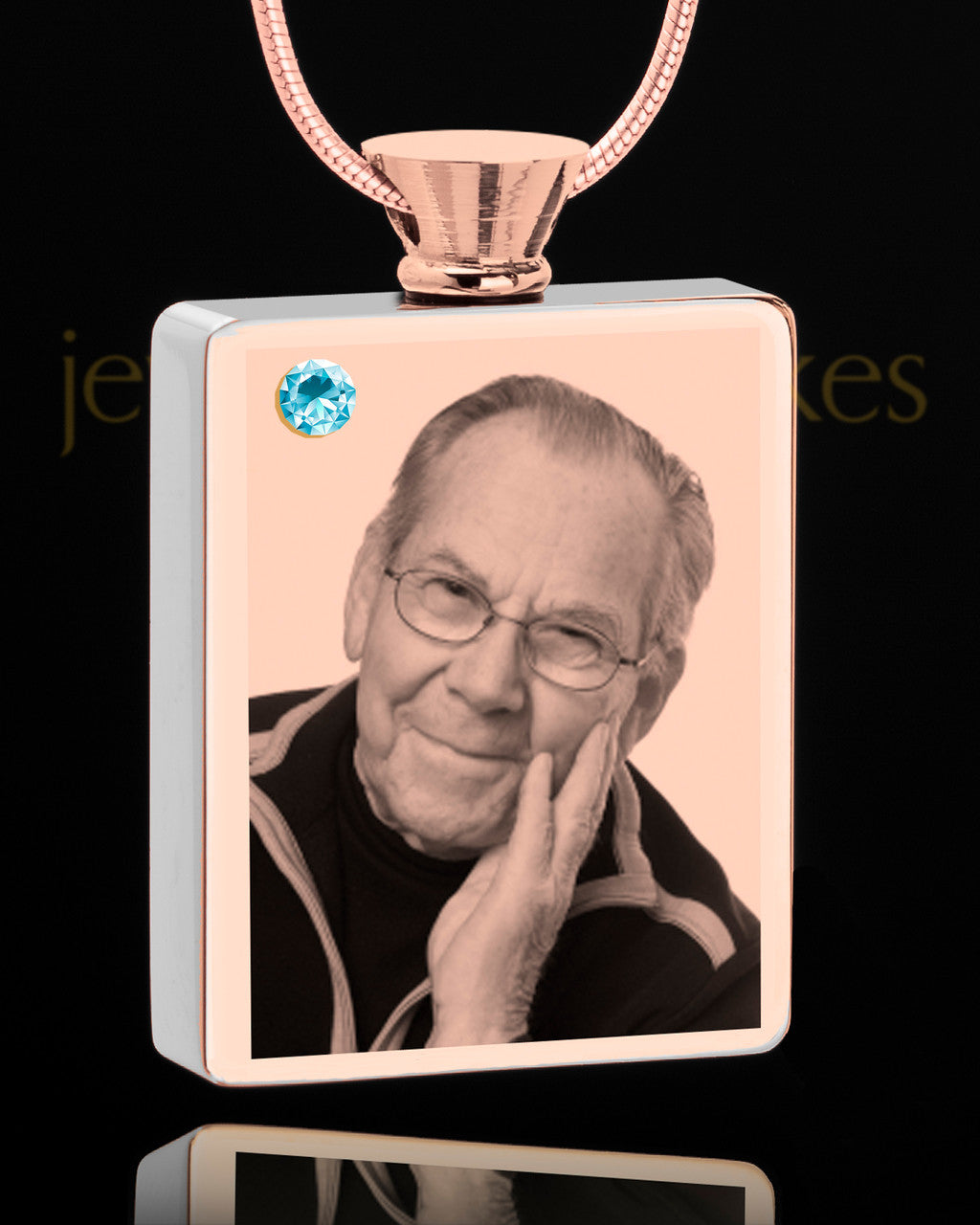 March Rose Gold Plated Photo Engraved Rectangle Cremation Pendant