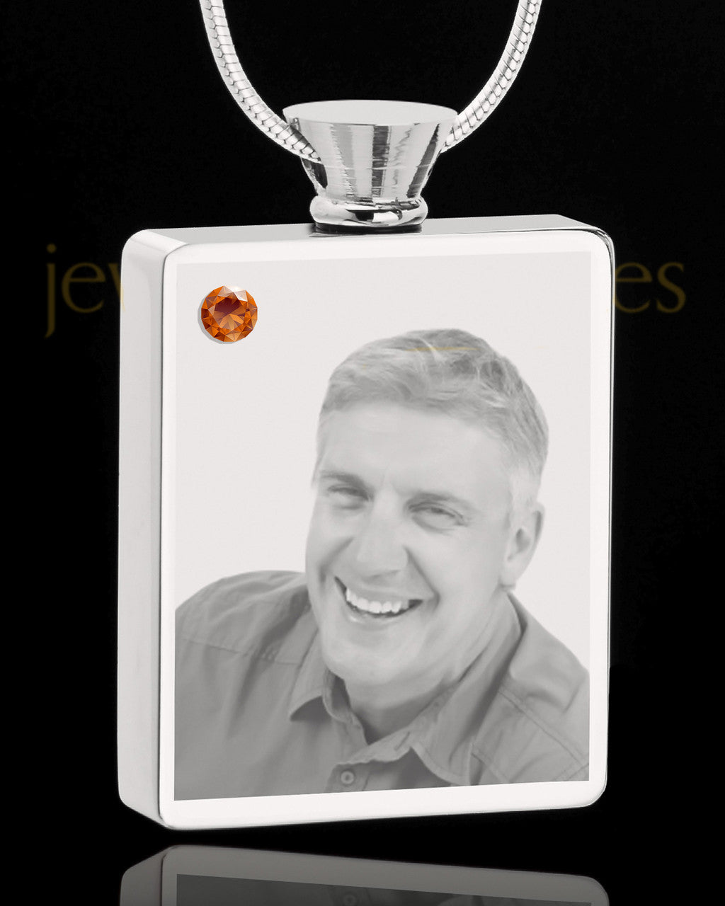 November Stainless Steel Photo Engraved Rectangle Cremation Pendant
