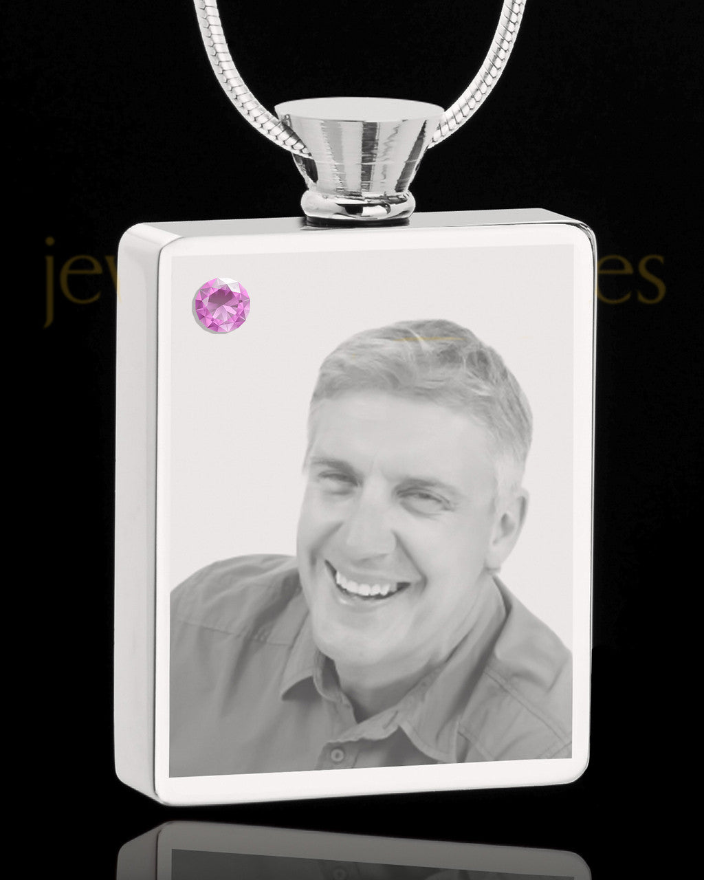 June Stainless Steel Photo Engraved Rectangle Cremation Pendant