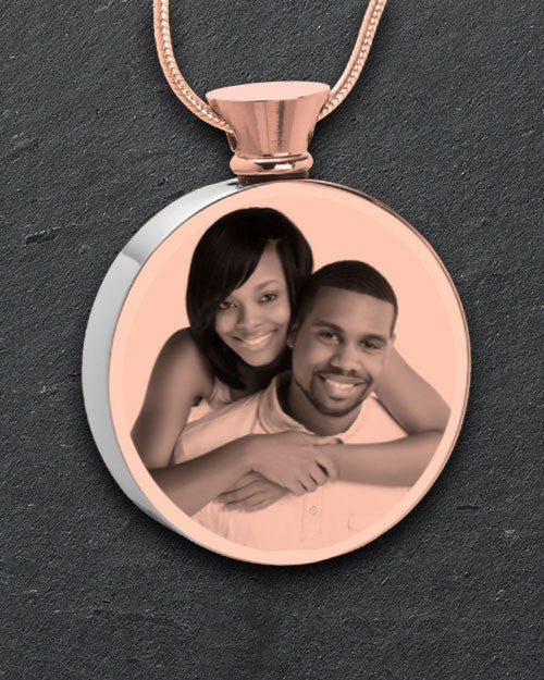 Photo Engraved Round Stainless Rose Gold Cremation Pendant