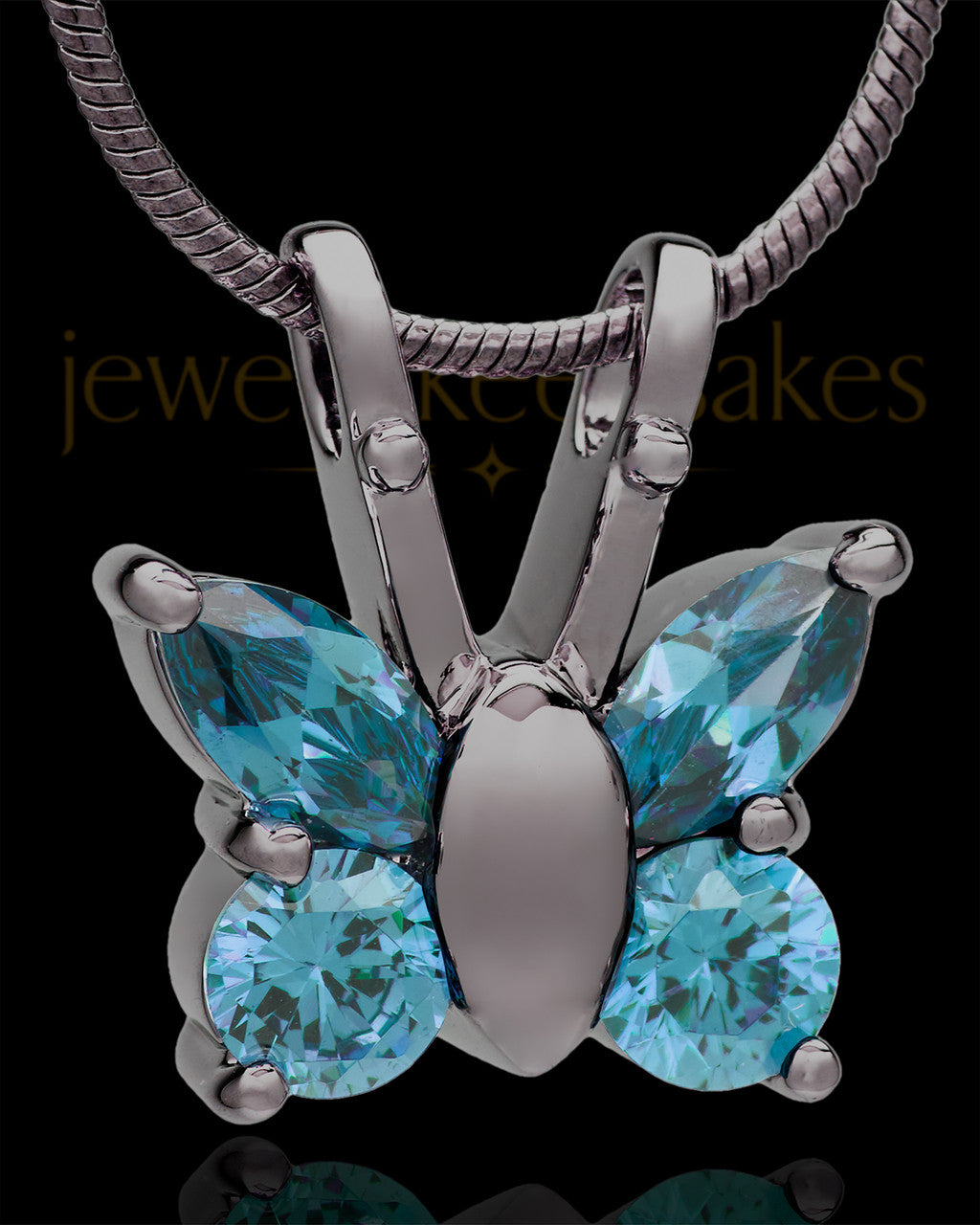 Black Plated Dancing Blue Butterfly Cremation Urn Pendant