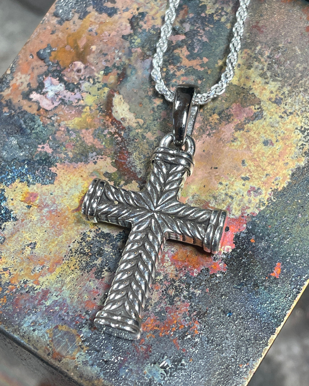 Sterling Silver Braided Cross Permanently Sealed Waterproof Keepsake Jewelry