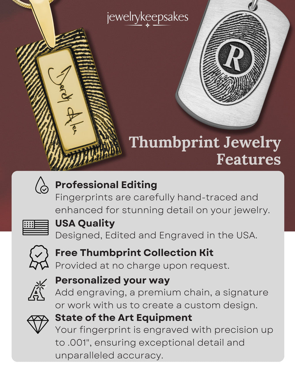 Custom Oval Fingerprint Pendant Necklace Large Stainless Steel With Engraving