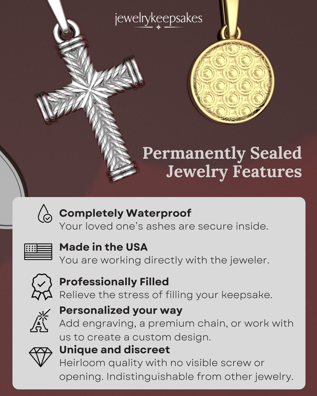 Sterling Silver Patterned Round Permanently Sealed Waterproof Keepsake Jewelry