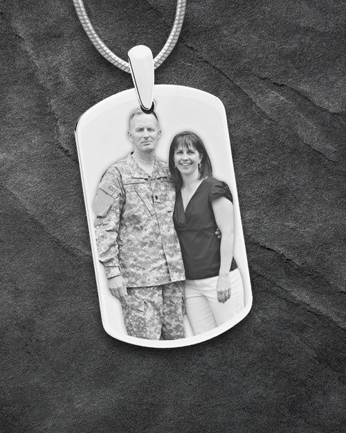 Custom Photo Engraved Dog Tag Pendant With Chain In Stainless Steel