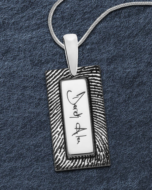 Sterling Silver Rectangle Signature Thumbprint Pendant