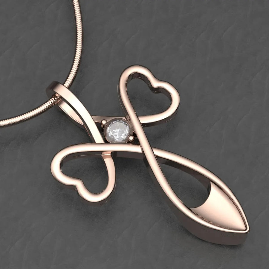 14K Rose Gold Cross with Diamond Cremation Pendant