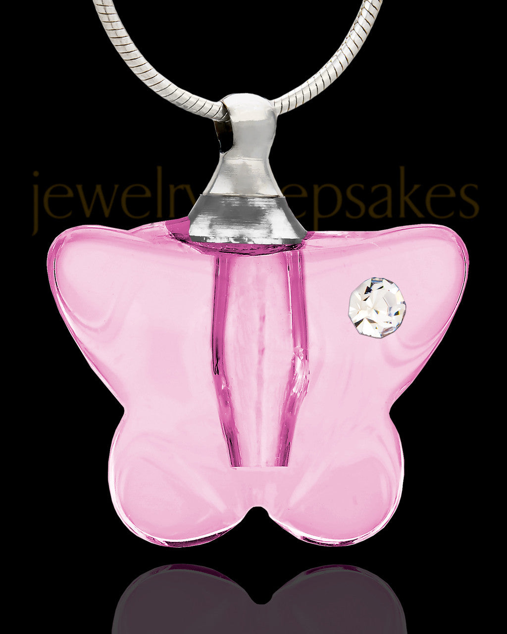 Pink Flurry Butterfly Glass Memorial Pendant
