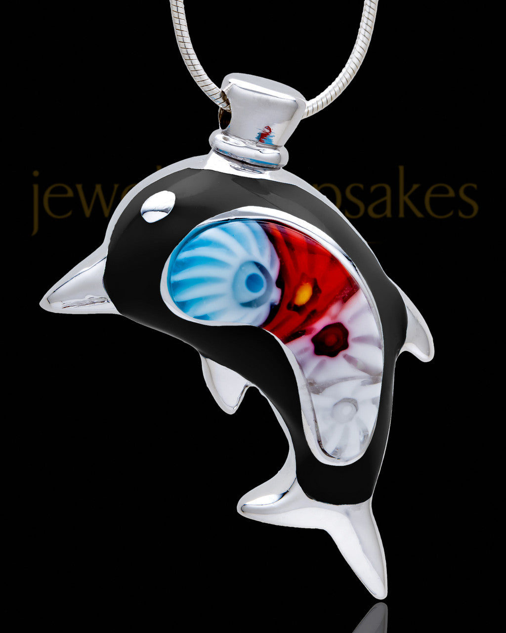 Silver Plated Black Diving Dolphin Cremation Urn Pendant